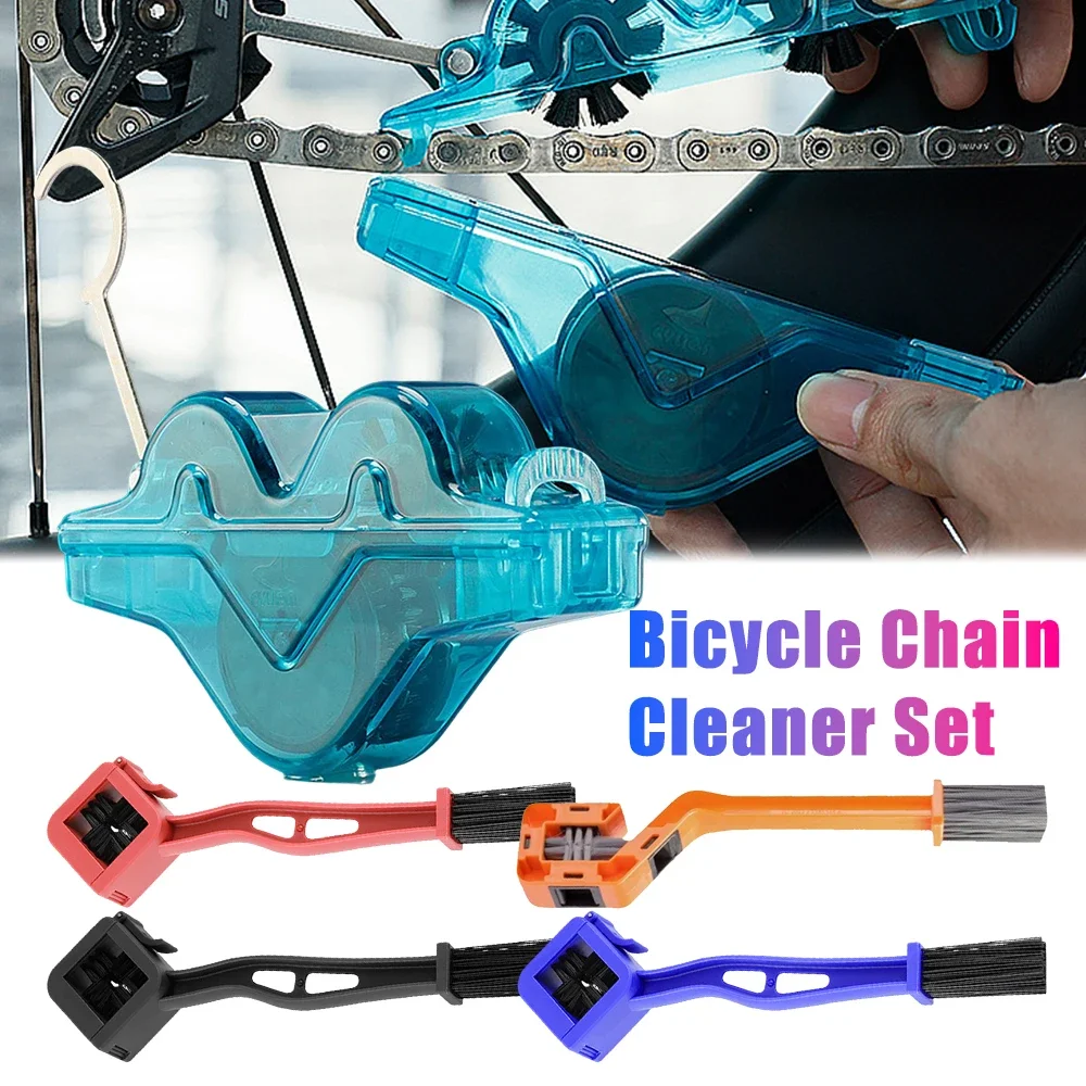 Bicycle Chain Cleaner Wash Tool Set Bicycle 3D Chain Double-Head Brushes Road Bike Cycling Cleaning Kit Cycling Bike Accessories