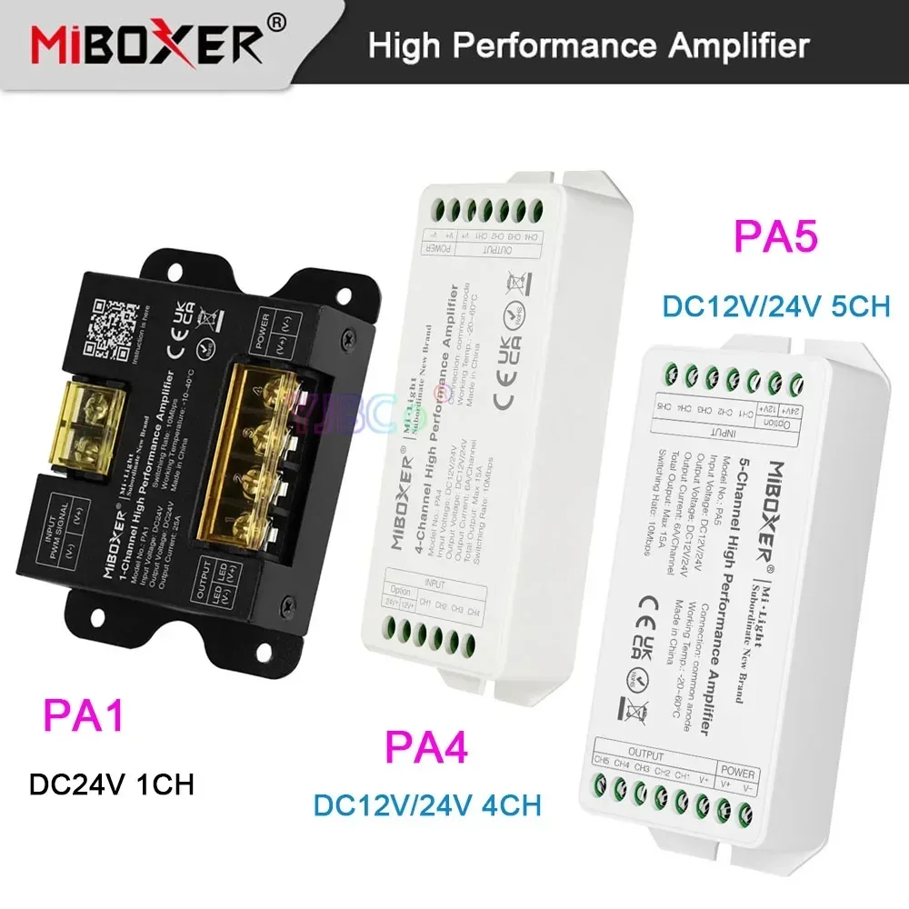 

Miboxer 1/4/5 Channels High Performance Amplifier 1CH 4CH 5CH 12V 24V 15A 25A 10Mbps for PWM type LED controller optical coupler