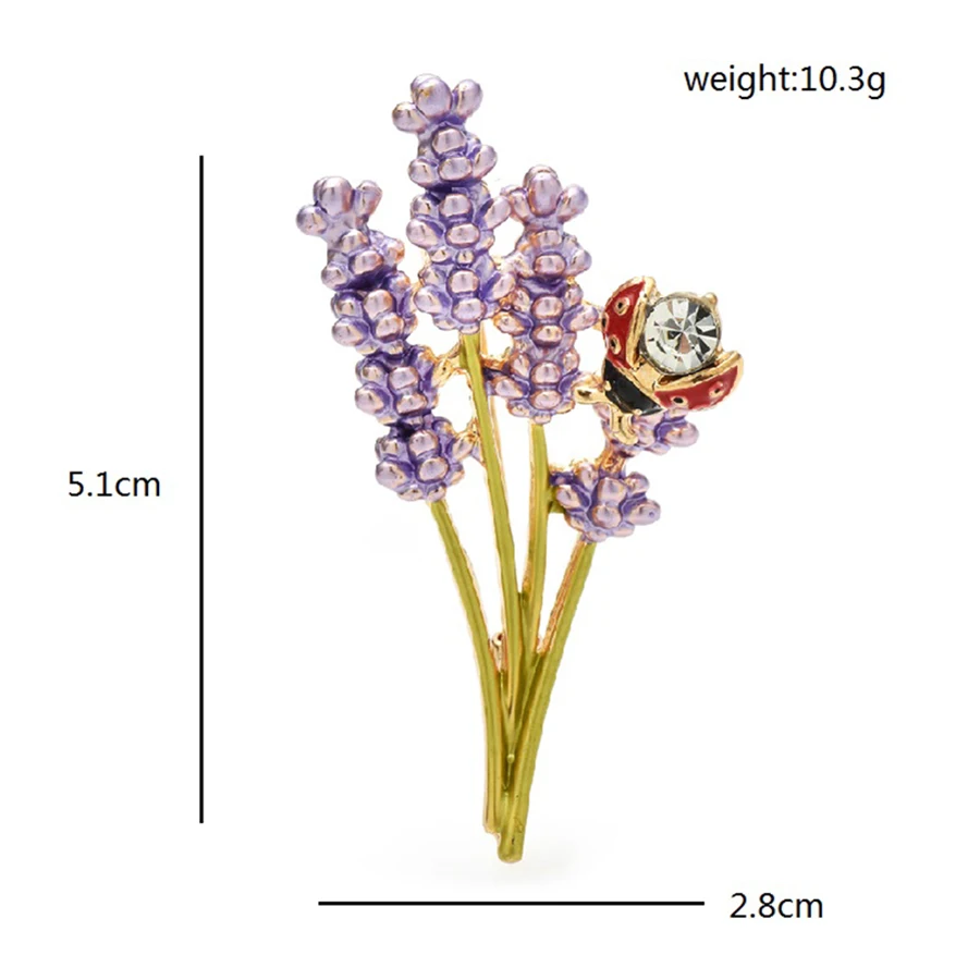 Purple Lavender Flower Brooches For Women Unisex Enamel Ladybug And Plants Party Casual Brooch Pins Gifts