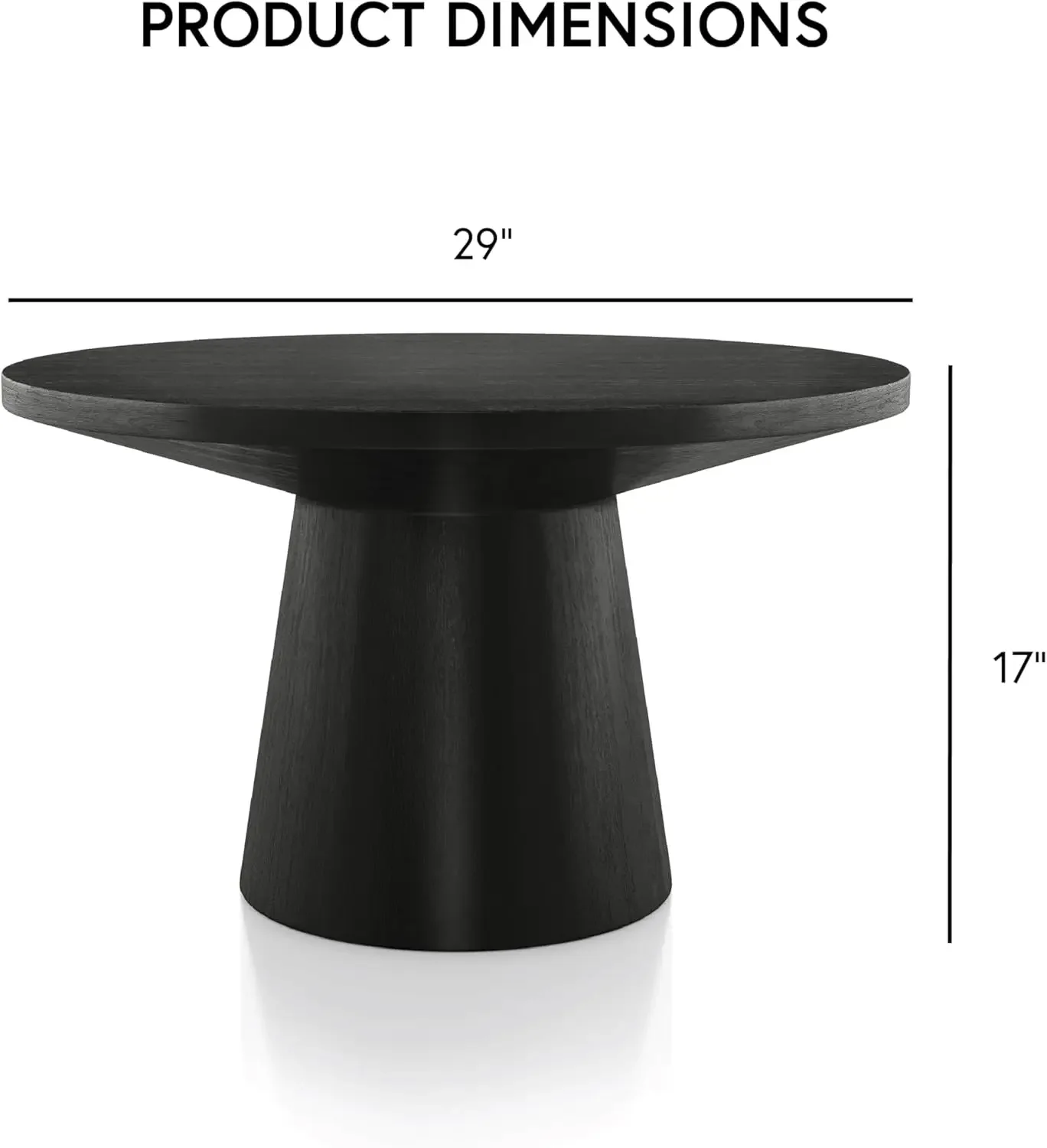 Crambel Modern Contemporary Solid Wood 29-inch Round Coffee Table with Cone-Shaped Pedestal Base for Living Room, Black