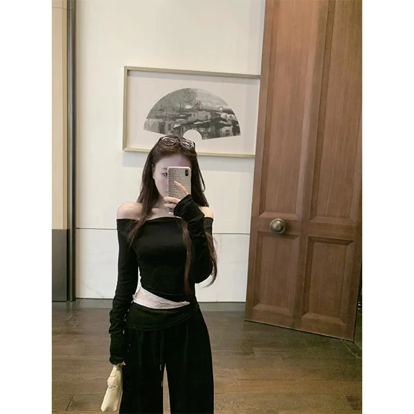 Camisetas de manga larga para mujer, Tops bordados de encaje, ajustados, cómodos, de invierno, Vintage, calle, minimalista, informal, estilo urbano