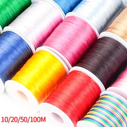 10-100M/Roll 1.5mm Colorful Satin Nylon Cord Rope Rattail Silk Chinese Knotting Shamballa Thread For DIY Jewelry Making Bracelet