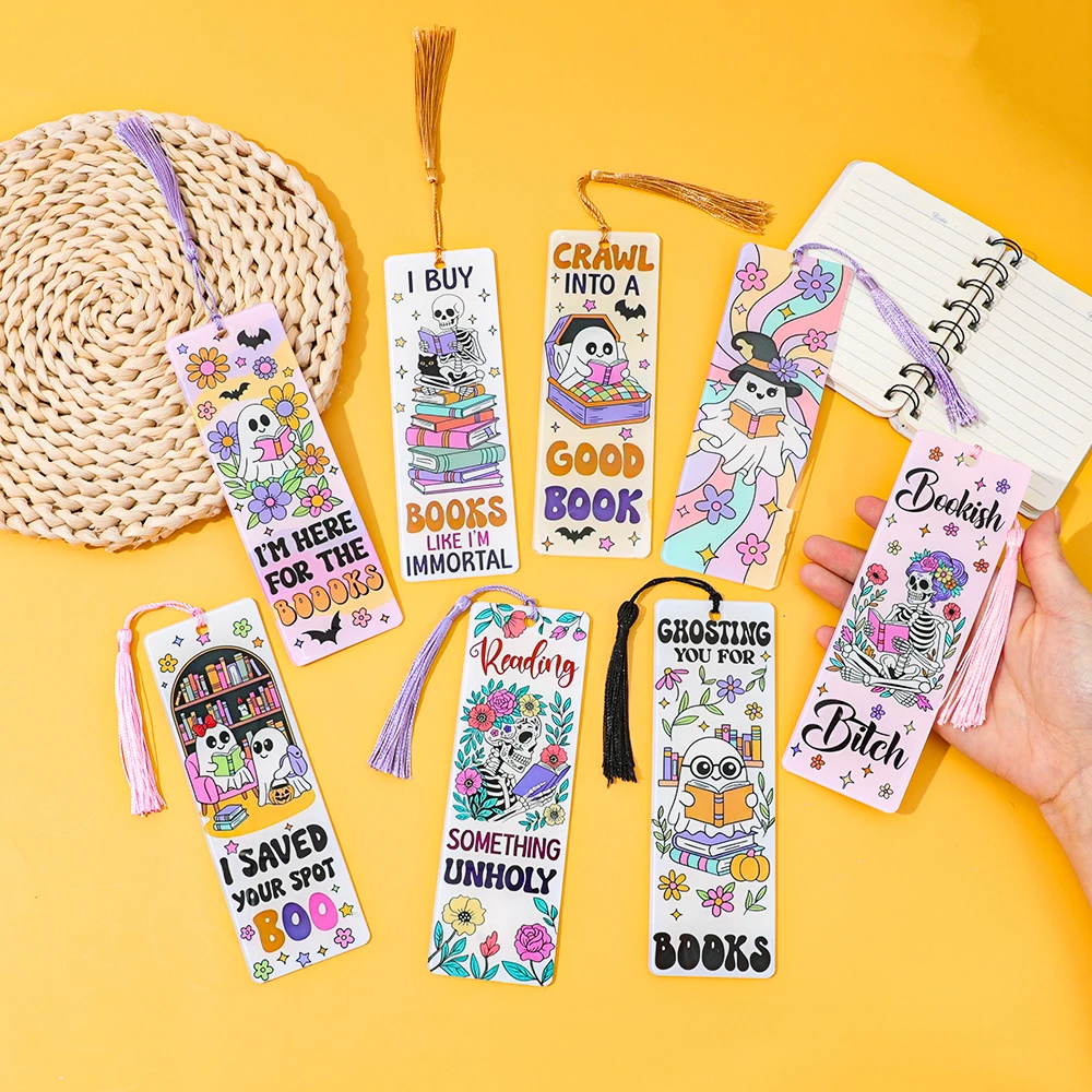 حامل صفحة الإشارات المرجعية للهالوين الشبح والهيكل العظمي للأطفال والمراهقين والكبار رائع للمكتبة المنزلية ونوادي الكتب والفصول الدراسية هدية إبداعية