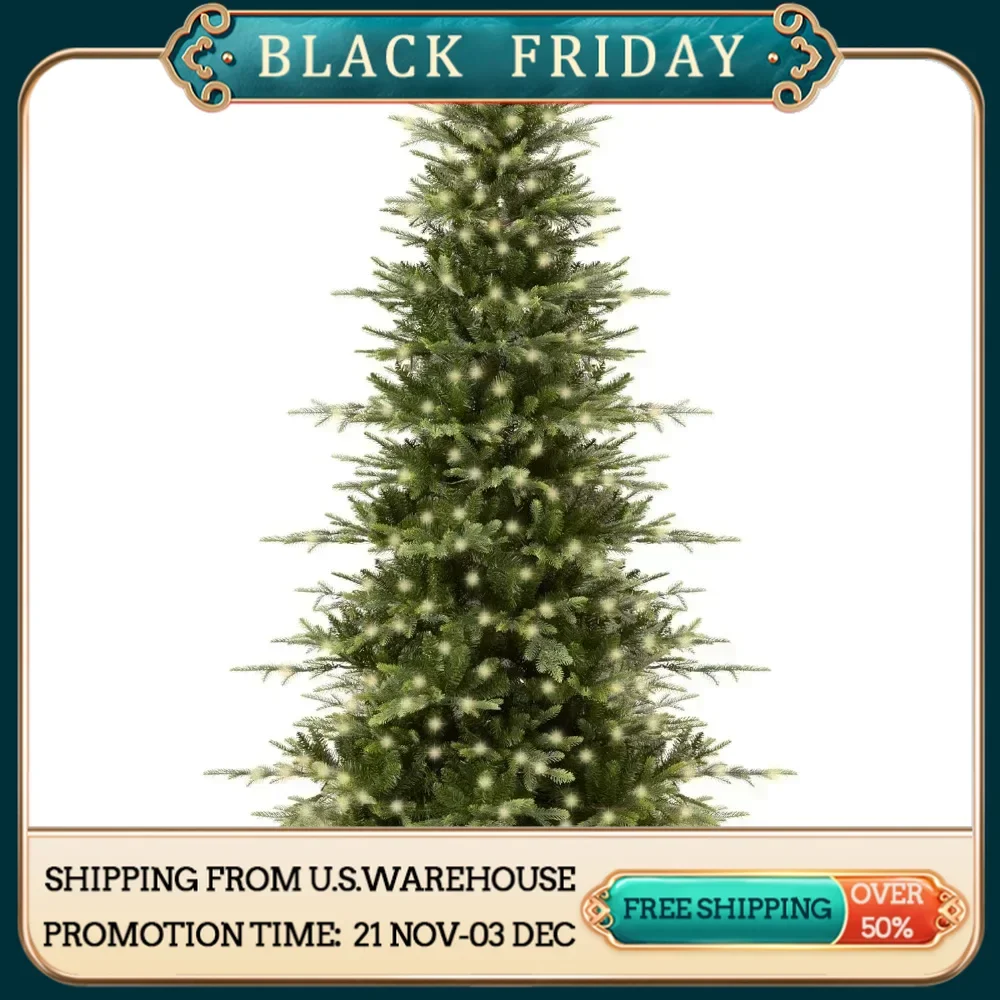 Artificial Aspen Christmas Tree Pre-Lit w/ 2,136 Branch Tips, 2-in-1 Multicolor LED Lights, Cordless Connection, Metal Stand