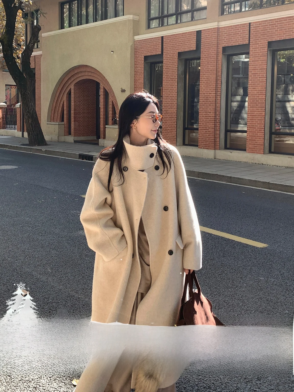 

Ele Thiened Double-Faced Woolen Coat for Women Long Length Alpaca Hair Outerwear Vintage Sle Commute Faion