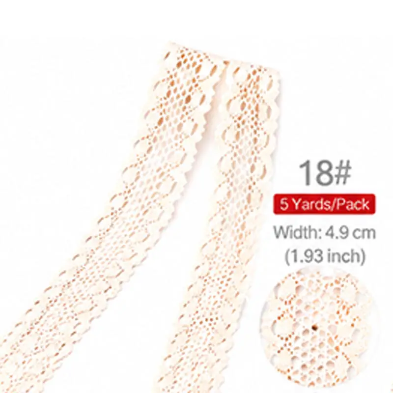 5M Baumwoll-Spitzenband Vintage Spitzenband Gehäkeltes Baumwollband mit Wellenkante für Braut-Hochzeitsdekoration DIY Handwerk Nähzubehör – Detail 2