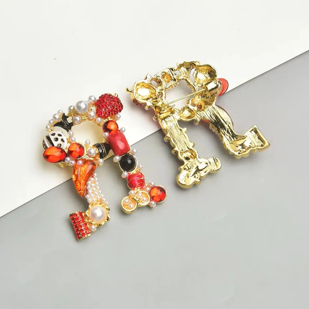Fashion Colorful Rhinestone Crystal Lapel Pins English Letter Word Gold Plated Alloy Accessories for Women Jewelry Gifts