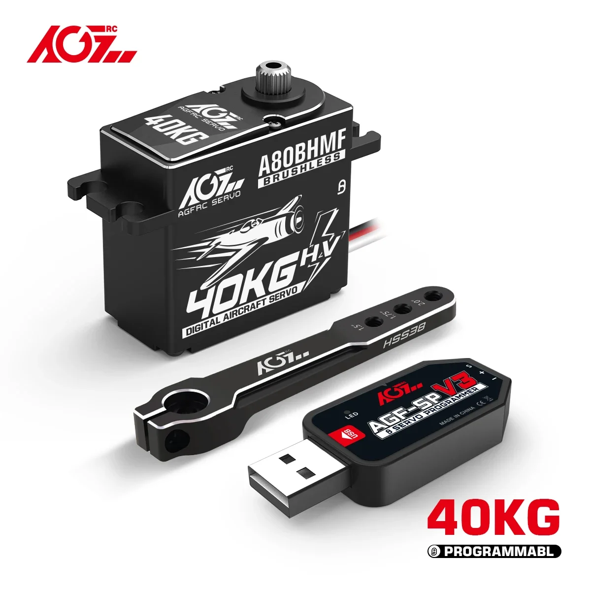 DrMasAGFRC Aircraft Servo A80BHMF 40kg Programmable Steel + Titanium Gear Digital Brushless Standard Servo For 30-200CC RC Airpl