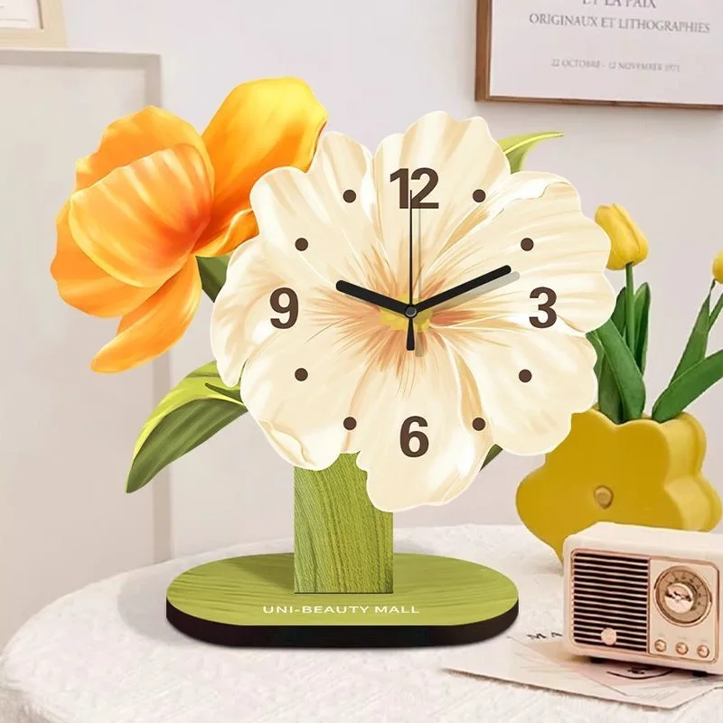 Creative Flower Clock Table Decoration Desktop Coffee Table Ornament Home Clock New Art Desk Clock Bedroom