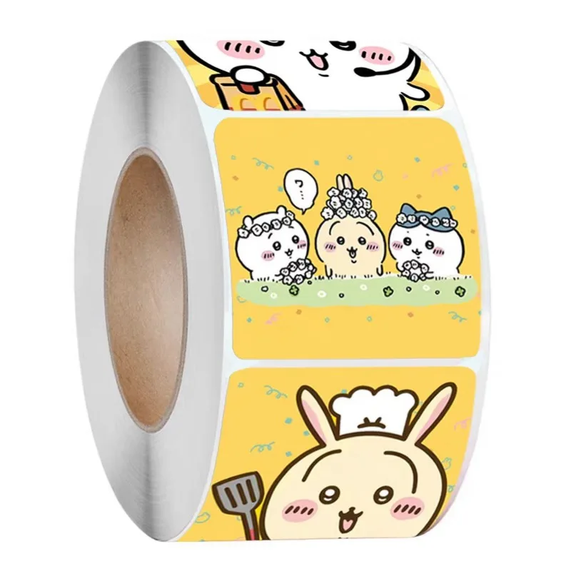 

500 шт., рулонная наклейка Chiikawa, декоративная мультяшная наклейка с печатью, милый детский дневник, бонусная застежка, дневник, буклет, уплотнительная этикетка, подарок