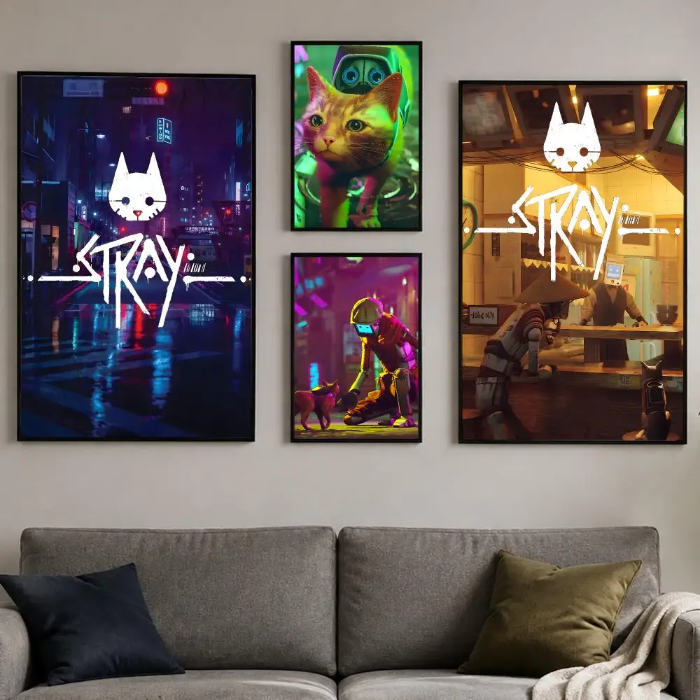 Game S-Stray Poster PP Self-Adhesive Wall Sticker Bedroom Gaming Cafe/Bar Vintage Aesthetic Decor Ideal Gift