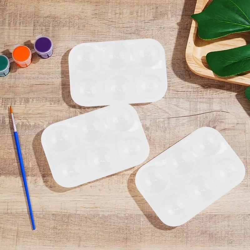 長方形のプラスチックパレット,水彩絵の具用のペイントトレイ,白,6 well,24個