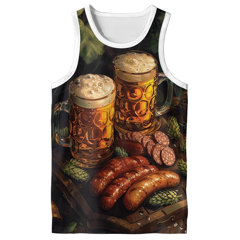 German Beer Festival Graphic Man Tank Top Clothes Oktoberfest Party Food Waistcoat Bavarian Vest Boy Sleeveless T Shirt Tops Tee