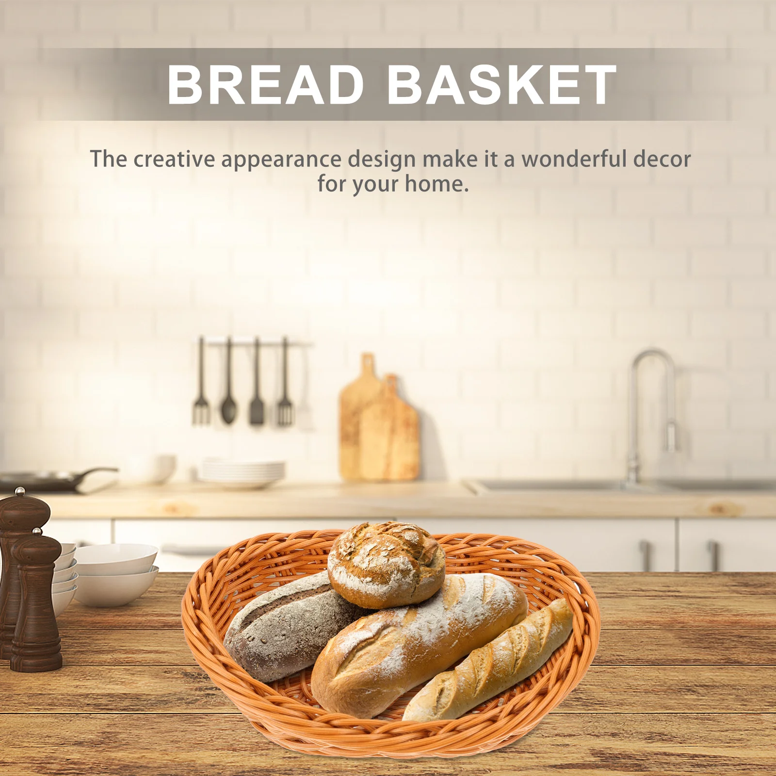 

2Pcs Imitation Rattan Woven Basket Fruit Bread Storage Container Home Kitchen Food Organizer Decorative Storage Basket