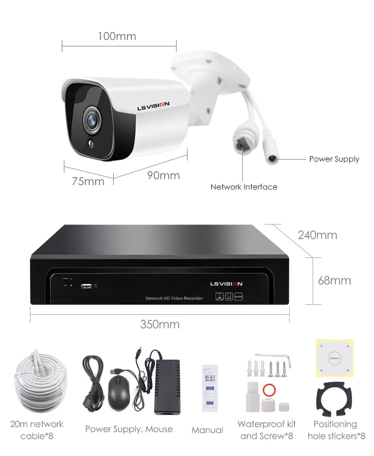 OEM 유선 야외 8MP CCTV 보안 카메라 시스템 모션 감지 8채널 4K POE NVR 키트 가정용 감시 키트