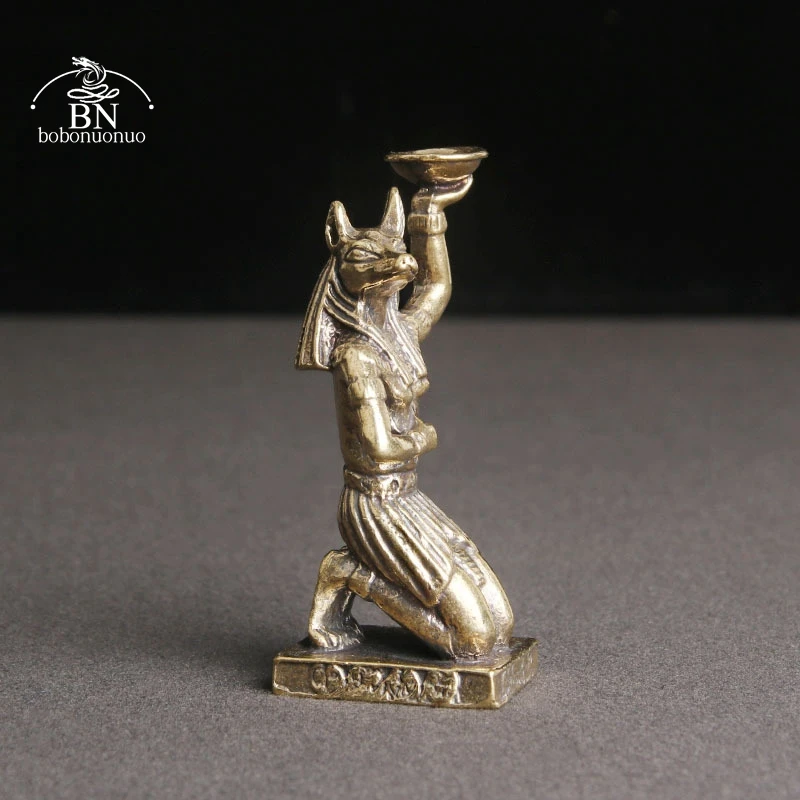 New Style Vintage Brass Egyptian Doghead Anubis Holder Decoration Ornament Sculpture Home Office Desk Ornament Collection Gift