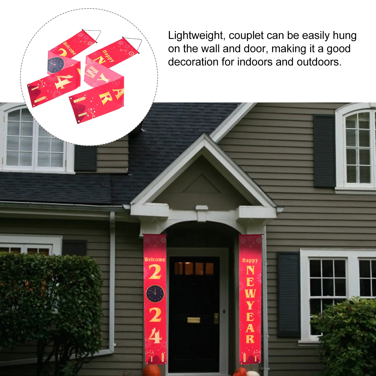 

1Pair New Year Door Banner Couplets Colorful Hanging Decoration Porch Wall Banner 2024 Holiday Decor Outdoor Indoor