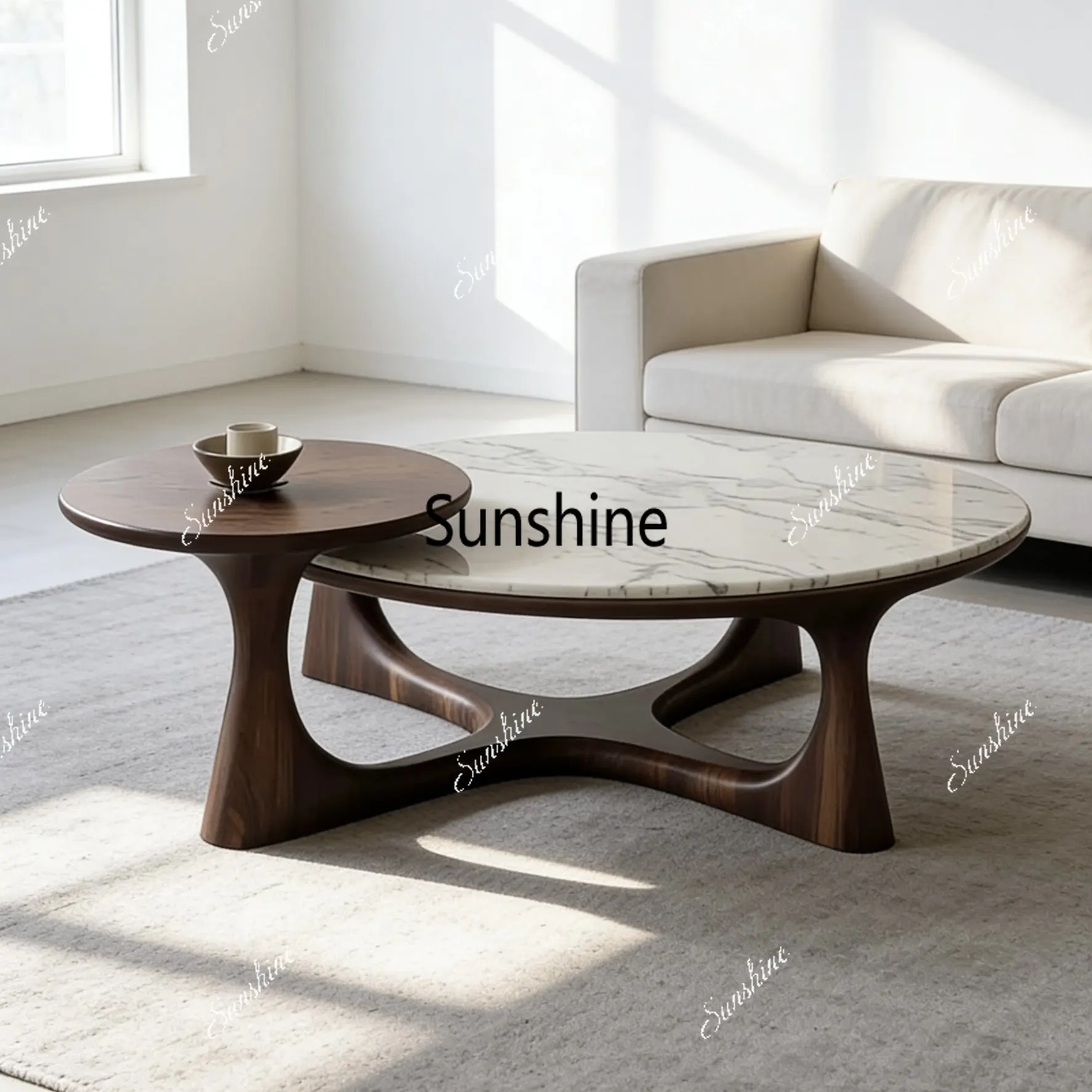 

Nordic light luxury solid wood round small tea table combination modern simple creative living room side table