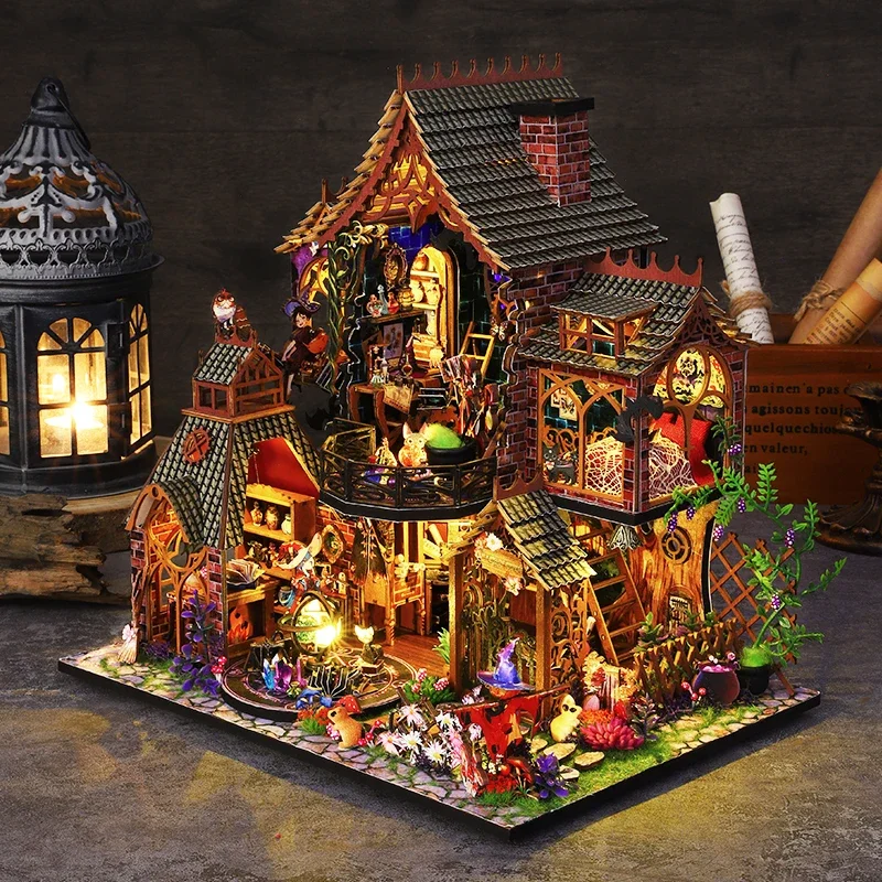 

Retro DIY Wooden Magic Forest Spirit Dollhouses Miniature Kits With Furniture LED Light Home Desk Decoration Adult Handmade Gift