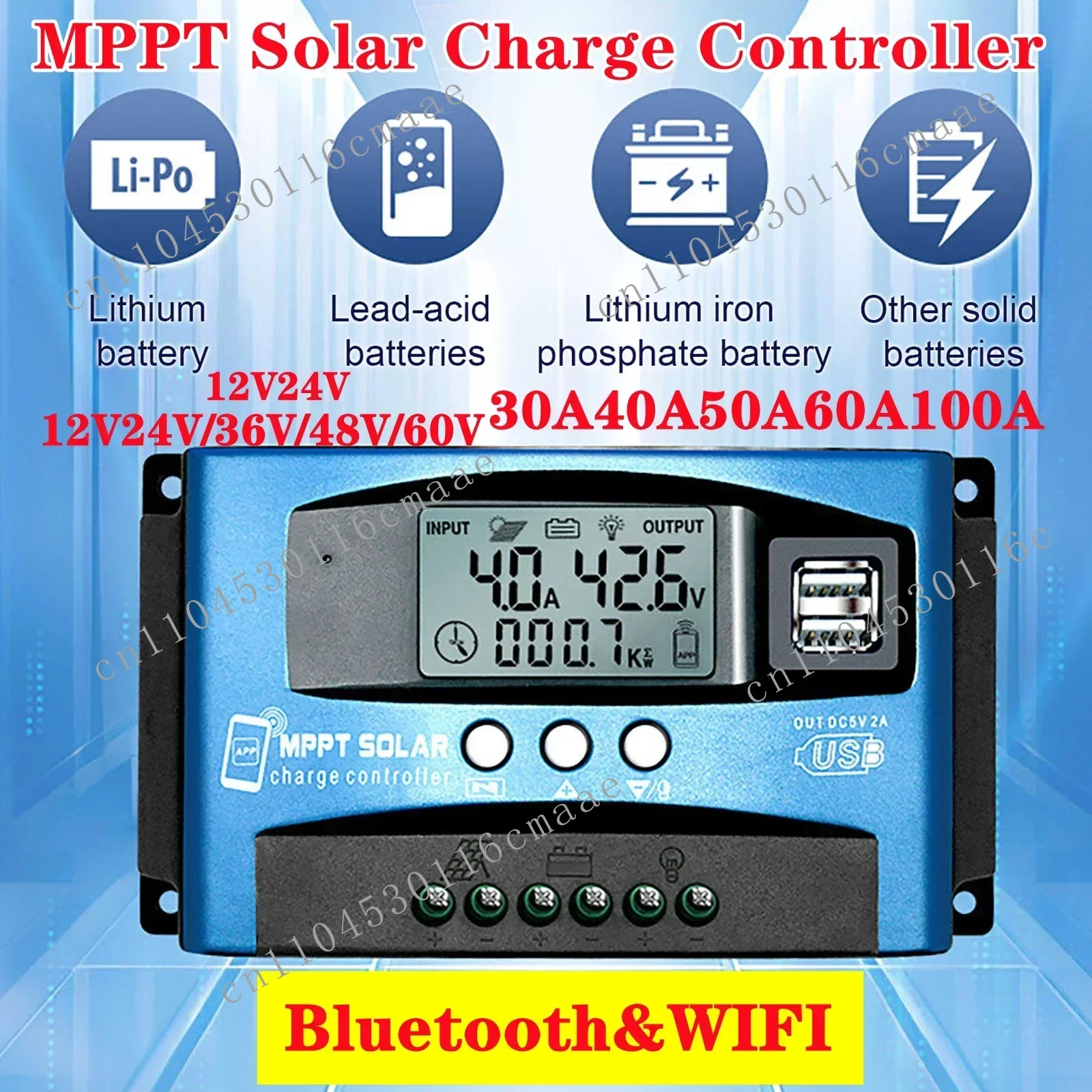 

MPPT Solar Charge Controller 30/40/50/60/100A Solar Controller Bluetooth&WIFIDual USB LCD Display Auto Panel Regulator Charge