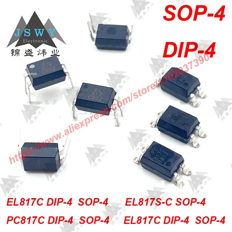 100 PCS SOP-4 DIP-4 EL817C EL817S-C PC817 PC817C EL817C Transistor Output Optocouplers IC LED Chip the for PCB BOM Free Shipping