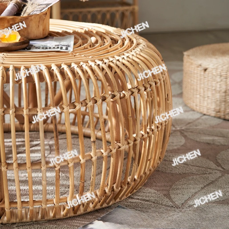 

HZ японский круглый журнальный столик из ротанга, комбинированный стол из татами из ротанга с простыми краями