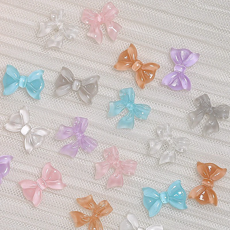 

50PCS Ice Transparent Bow Nail Art Charms 3D Kawaii Nail Accessories For Fake Nails Tips Decoration Manicure Decor Supplies Tool