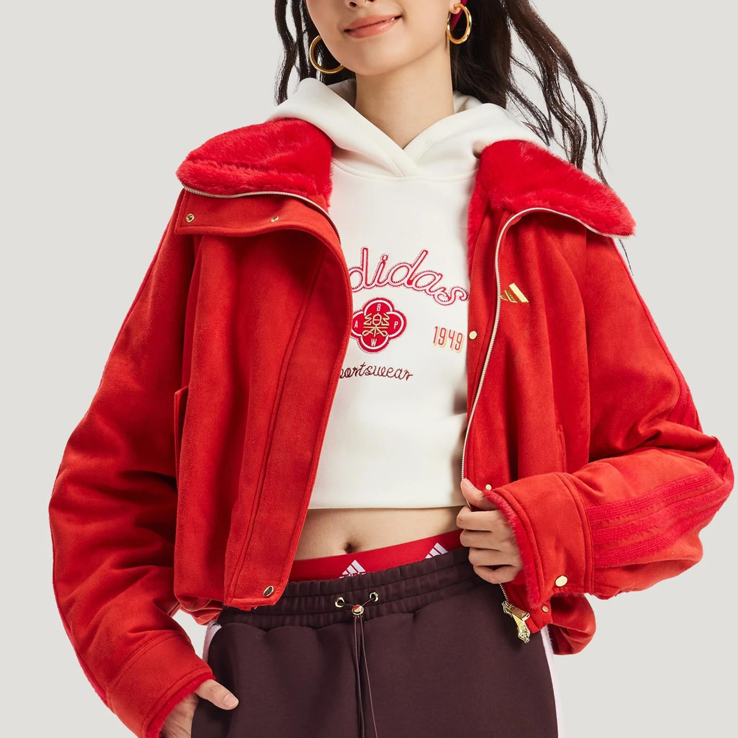 

Adidas genuine winter women's flip collar casual embroidered jacket KH2661