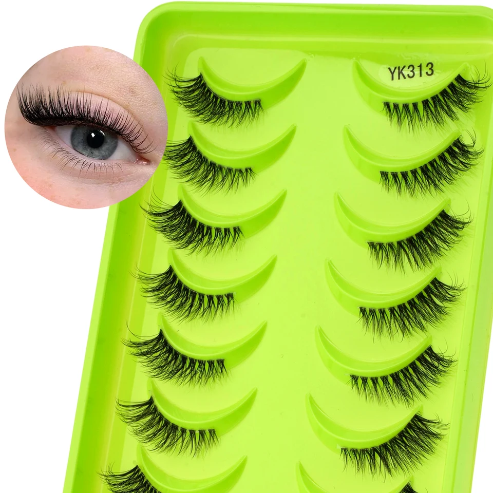 Medias pestañas 7/10 pares, extensión ojo de gato, naturales, suaves, 3D visón, esponjosas, reutilizables, herramienta de maquillaje 3