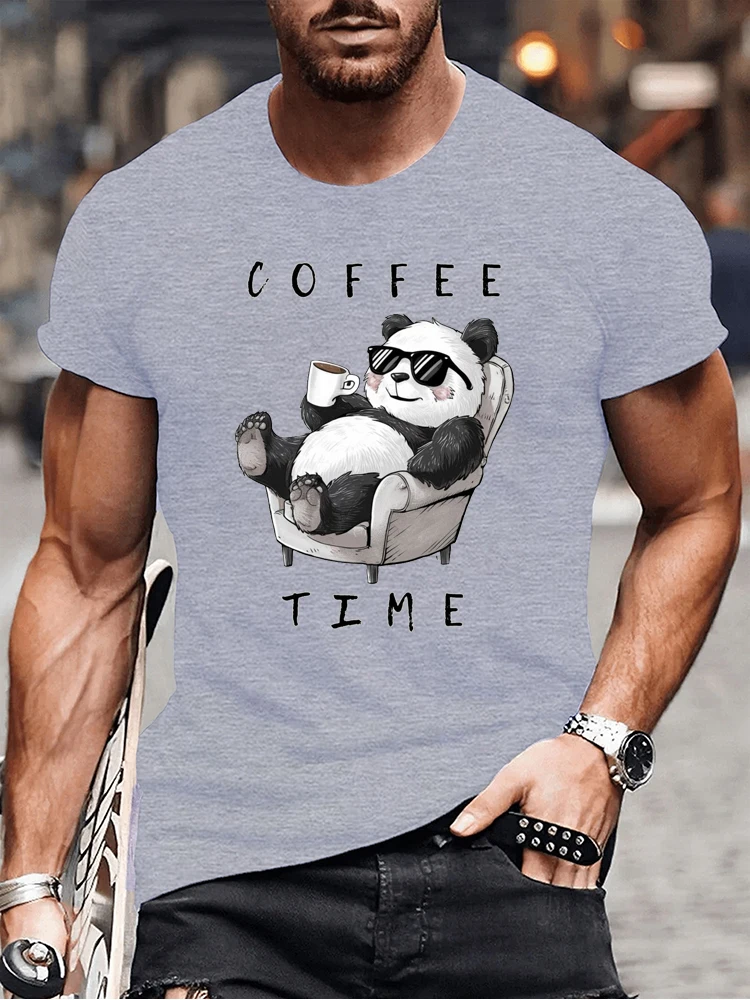 Coffee Chill Panda Enjoying Time T Shirts Men Women Short Sleeve Oversize T Shirt Loose Summer Tee Clothes Casual Fashion Tops
