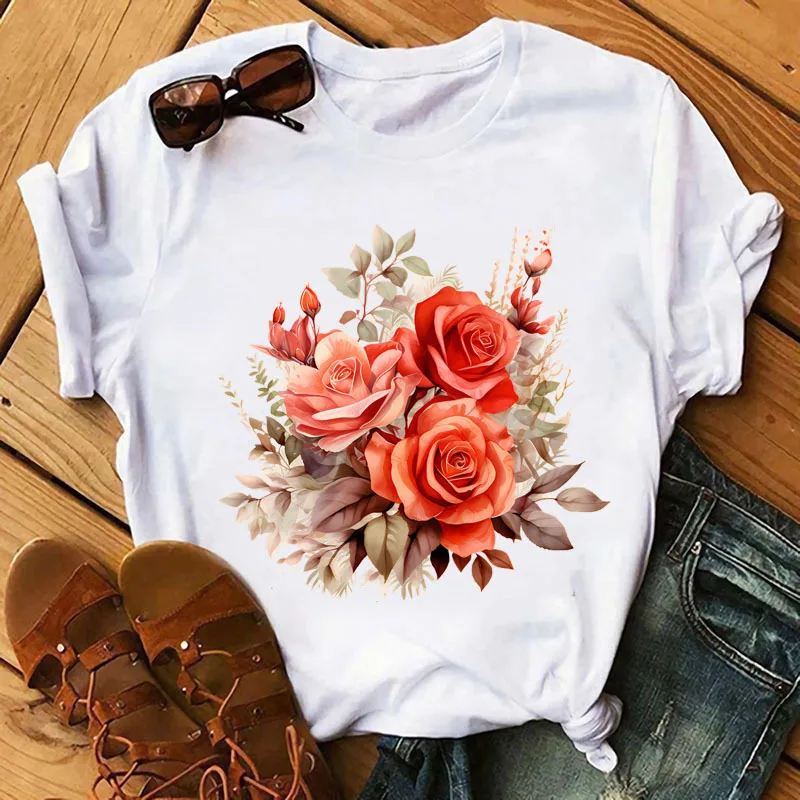 Retro gorgeous rosa chinensis Lady Flowers DTF patches for clothing Heat Transfer On Clothes transfer ready to press Iron On
