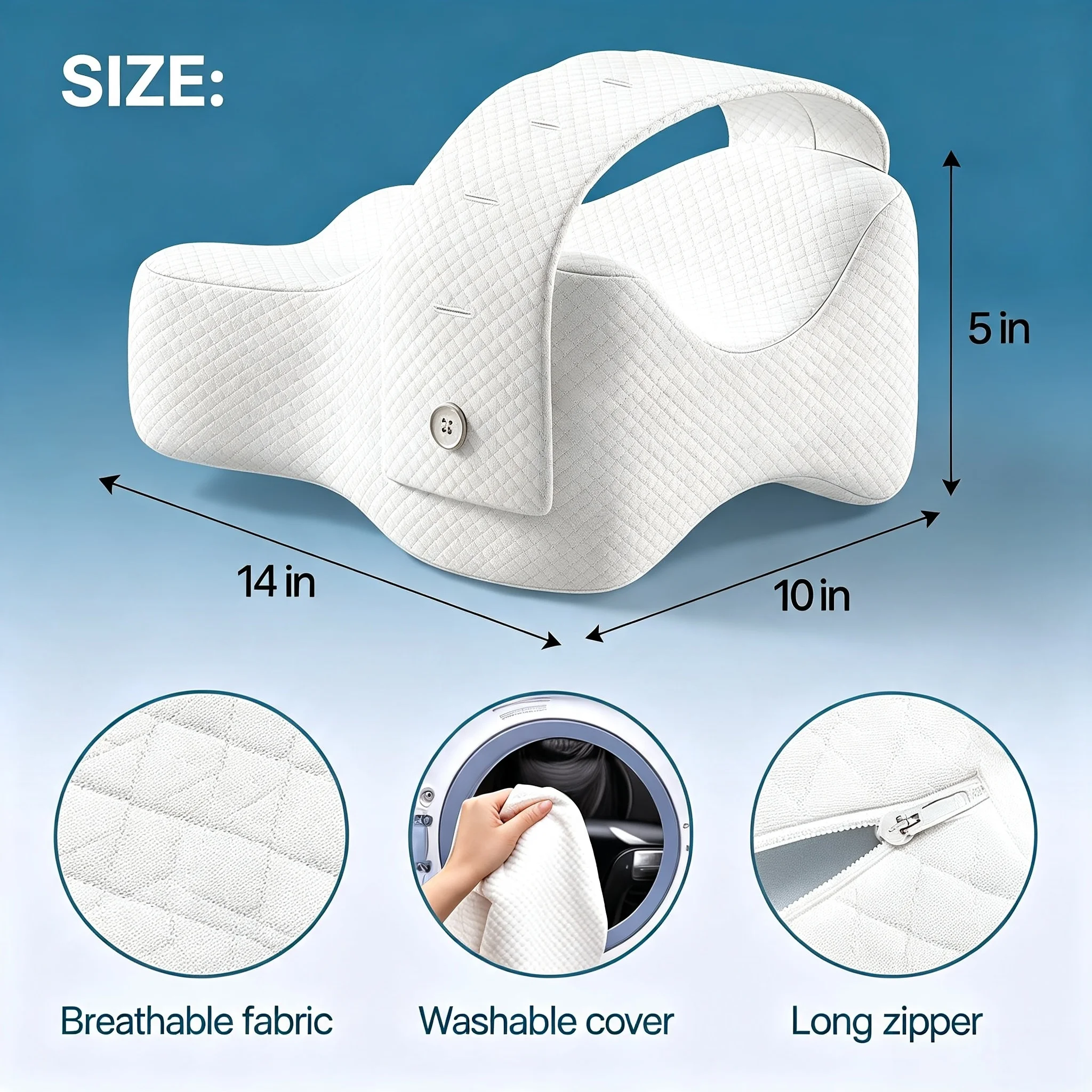 Contoured leg pillow with breathable cotton cover reduces sciatica and joint pain while sleeping on side