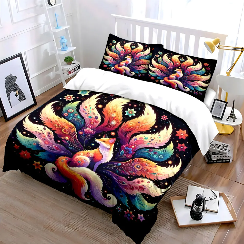 

Colorful Dreamlike Nine-Tailed Fox Bedding Set for Kids Luxury Gift 3pcs Digital Print Comforter Set Soft Comfortable Breathable