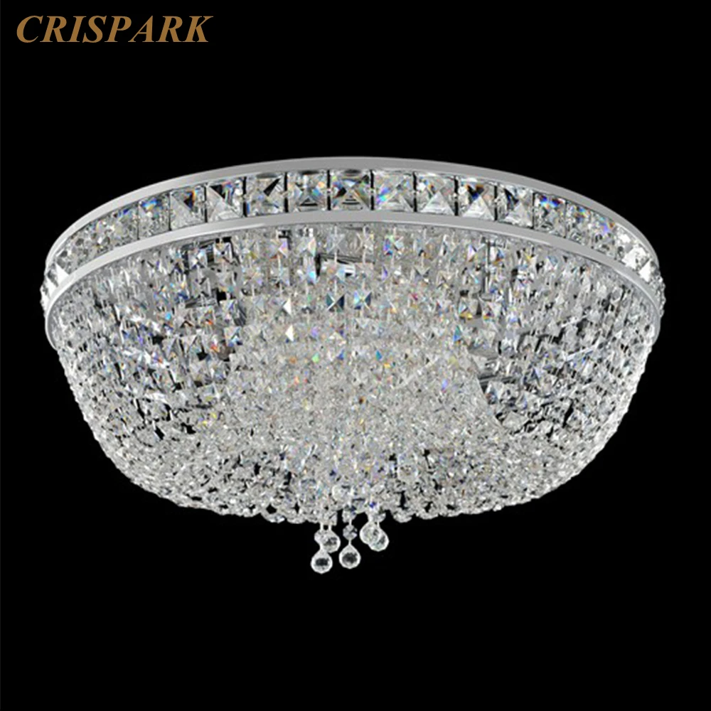 

Modern Round Ceiling Chandelier LED Chrome Luxury Clear Crystal Ceiling Lamps Cascata Flush Mount Chandelier for Dining Room