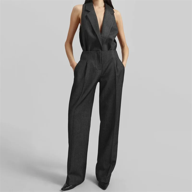 

Women's pants New high-quality cotton blended straight leg pants for summer 2025 High waisted loose fitting suit pants trousers