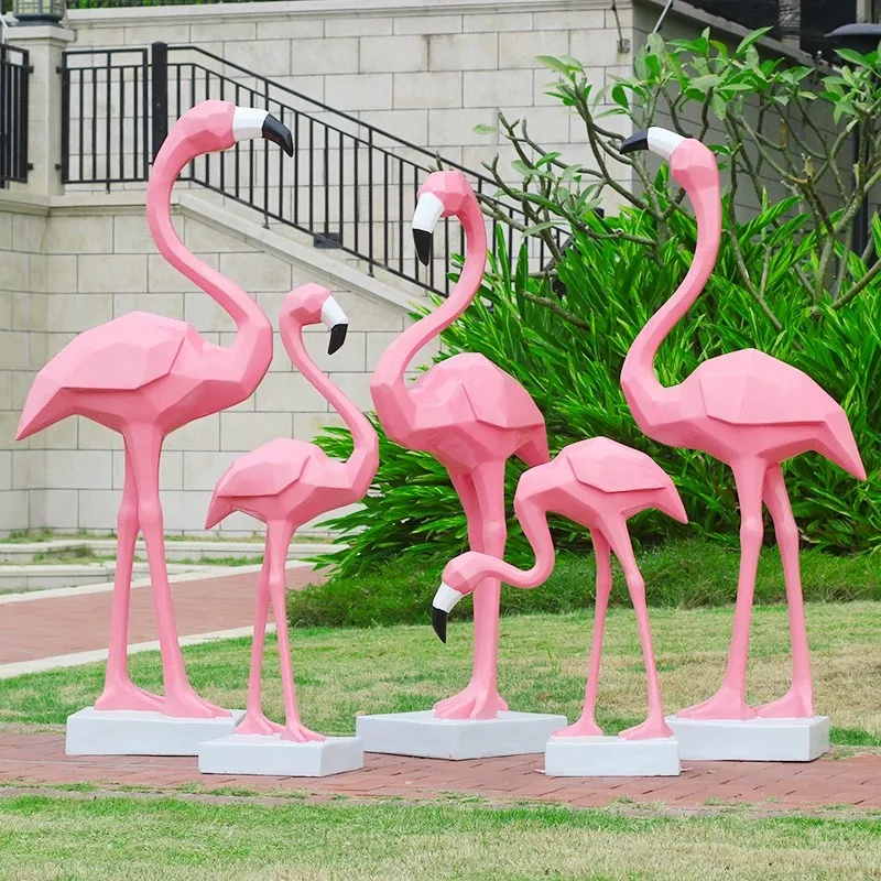 %*f Outdoor Modern Fiberglass Geometric Flamingo Sculpture Ornament Handmade Customizable Glossy Finish Park S