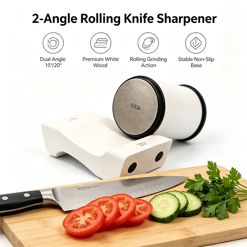 15/20° Two Angles Rolling Blade Sharpener Kit Non-slip Base Diamond Grinding Disc Jade Fine Sharpening Kitchen Sharpening System