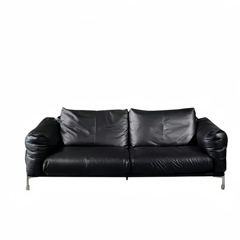 

Bauhaus sofa black minimalist sofa oil wax leather household living room antique high-end straight sofa