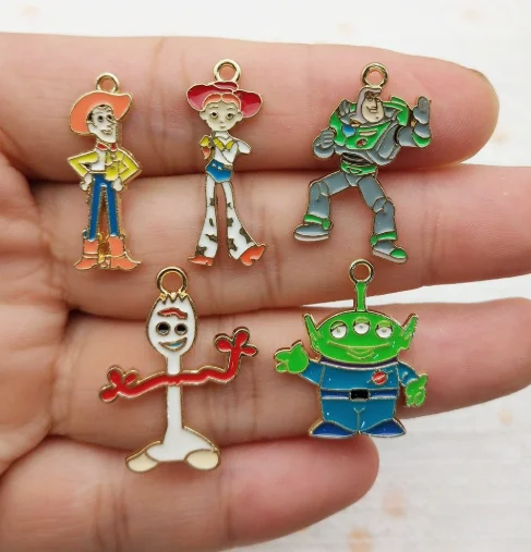 10pcs Cartoon Toy Charm Story  Jewelry Accessories Enamel Necklace Earring Pendant Diy Making Alloy Metal Gold Plated