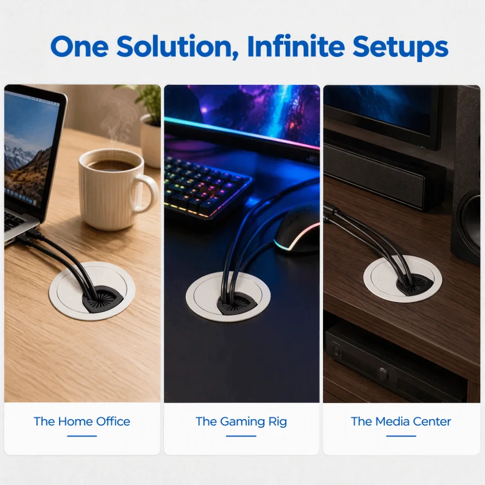 4pcs Durable 60mm Diameter Desk Grommet Zinc Alloy Round Cable Hole Cover Wire Cord Organizer Home