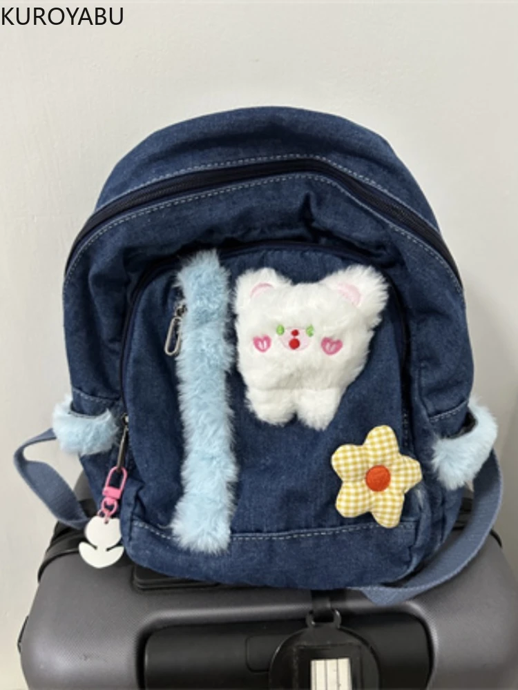 

Denim Backpacks Women Japanese Vintage Cartoon Mochilas Para Mujer Harajuku Chic Y2k Bags School Backpack for College Students