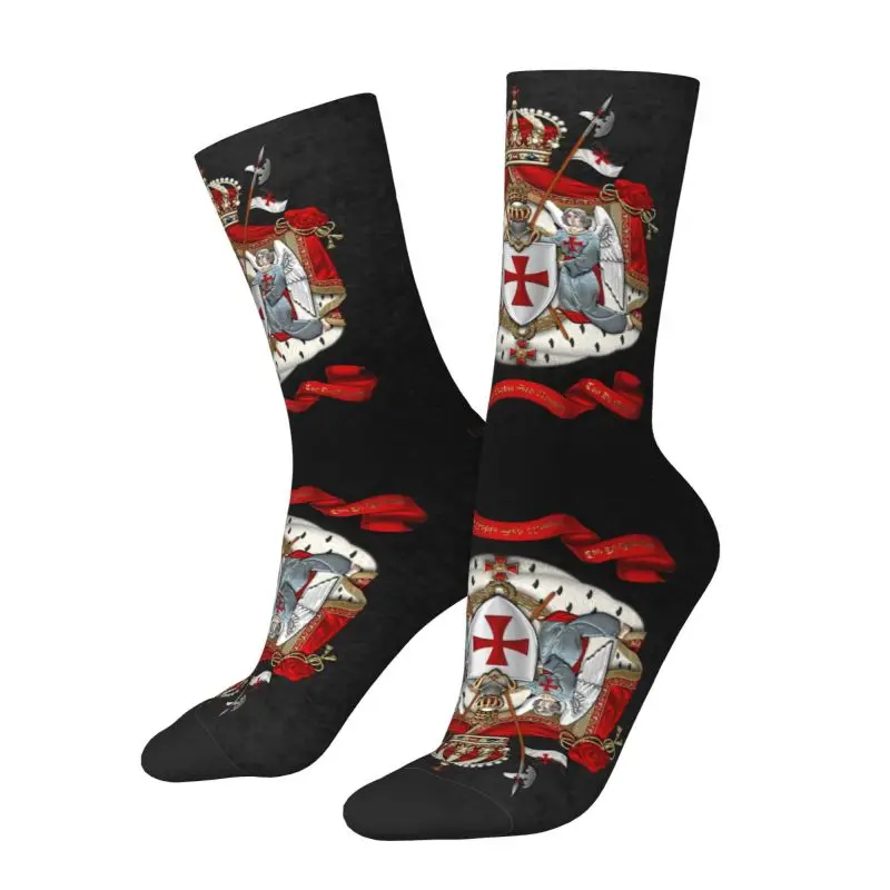 Funny Mens Knights Templar Coat Of Arms Dress Socks Unisex Warm Comfortable 3D Print Medieval Warrior Cross Crew Socks