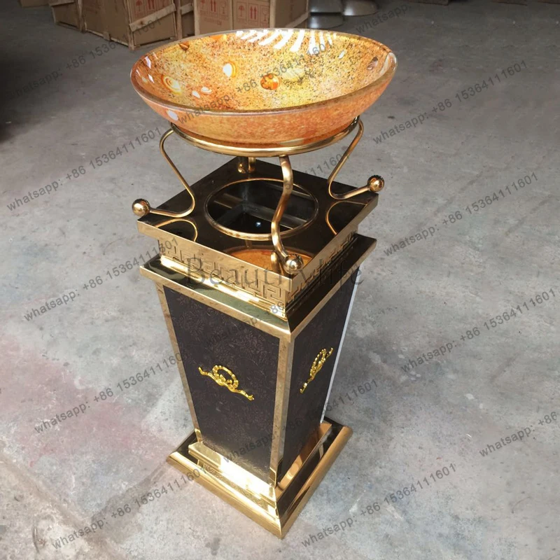 High-end Chinese-style seat soot bin Wooden antique trash can Hotel lobby Elevator entrance Vertical peel trash can