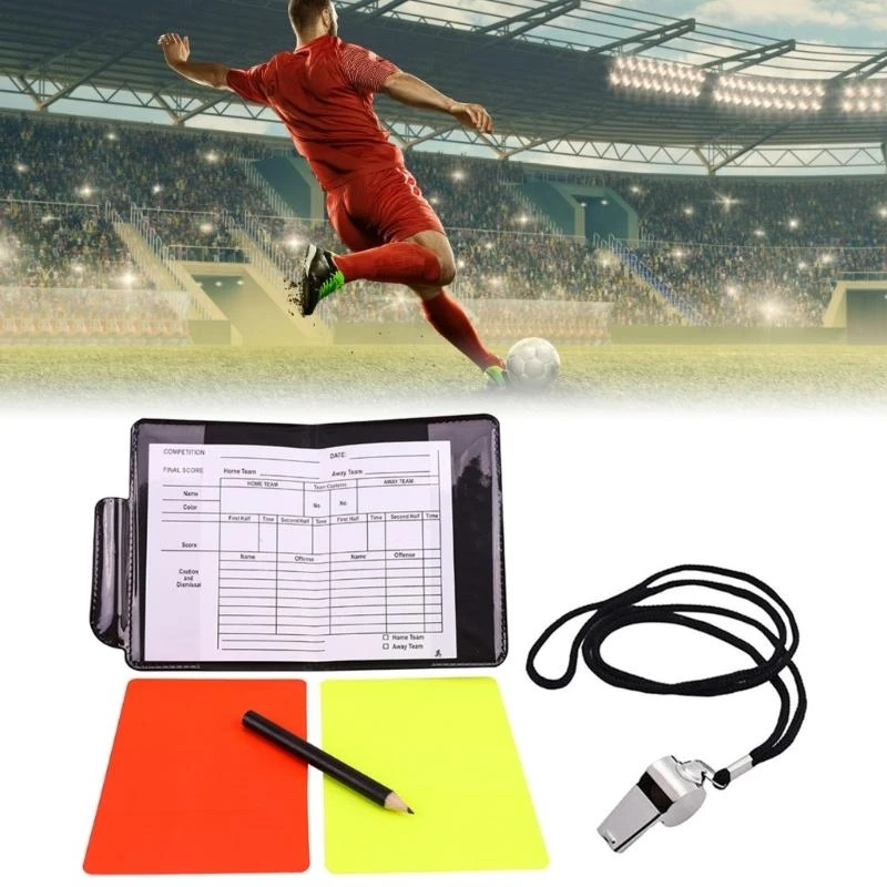 Libro dei punteggi con matita, attrezzatura per arbitro Set per arbitro sportivo Fischio in metallo sportivo Rossore Set per