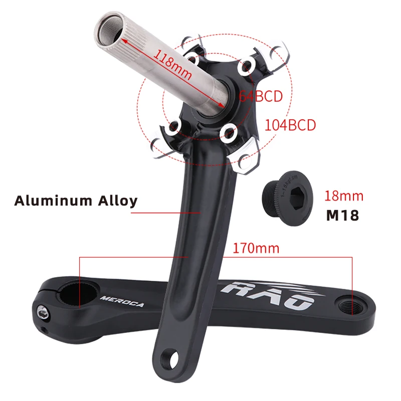 MEROCA RAO mtb Crankset Hollow Integrated Crank Arms For Bicycle Mountain Bike 104 Bcd Single Chainring Connecting Rods parts