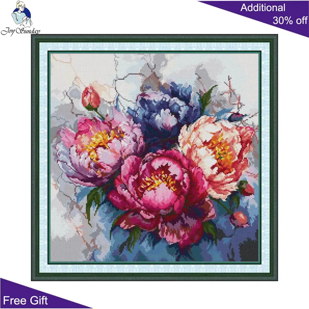 Joy Sunday Paeonia Suffruticosa zestawy do haftu krzyżykowego, chiński narodowy kwiat przynieś bogactwo dekoracja wnętrz, HA202
