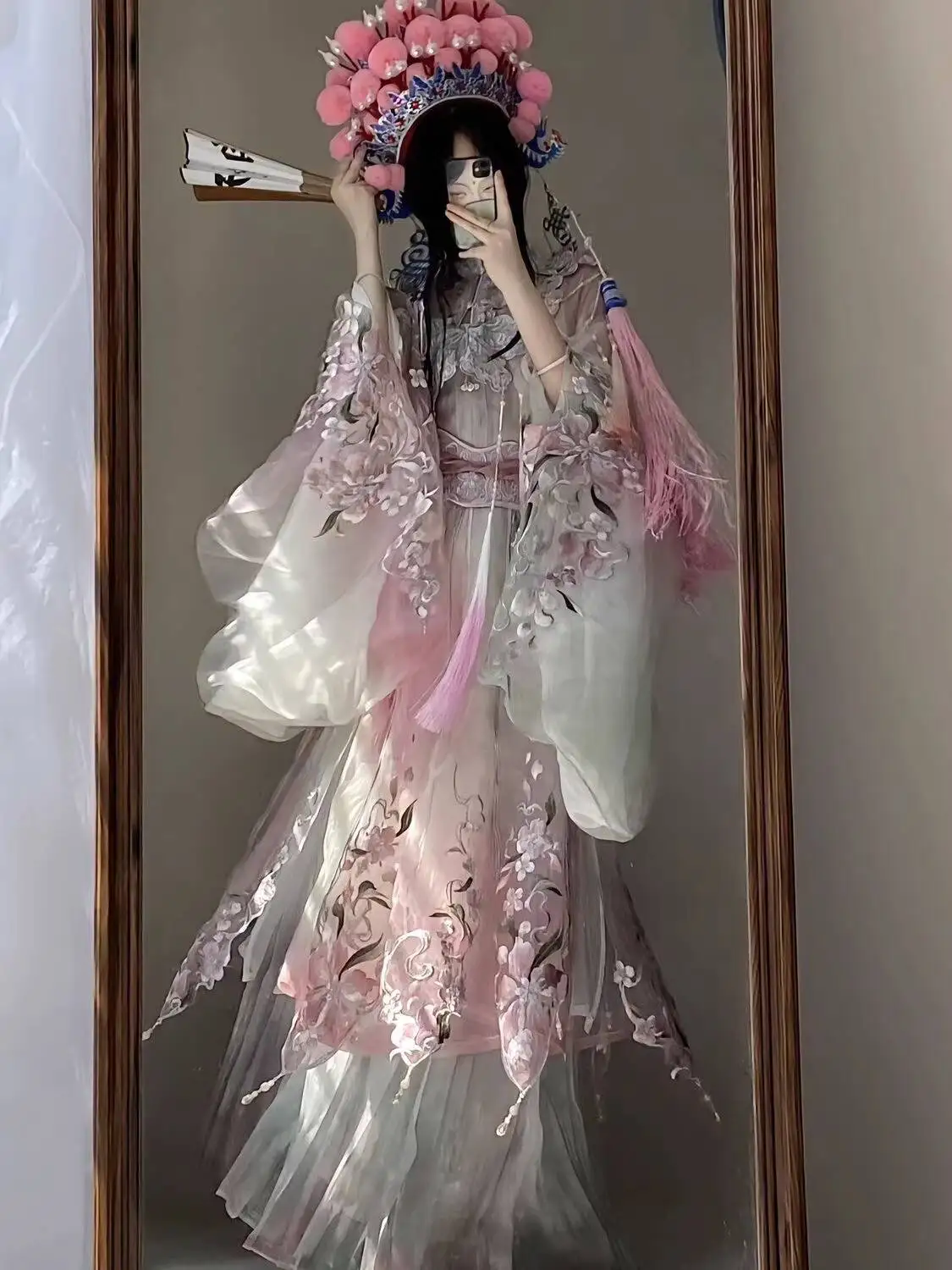 New Chinese Style Hanfu Peach Rouge Sequence Improved Opera Han Elements Heavy Embroidery Peach Blossom Spring Summer New