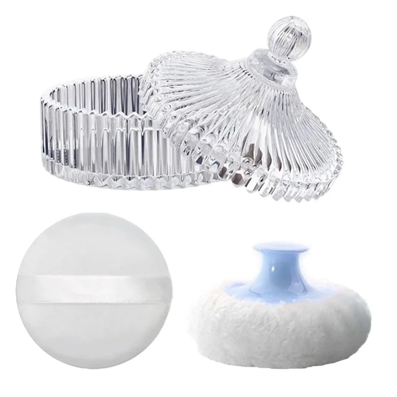 Kit de contenedor y esponjas para polvo corporal, esponjas para polvo para mujeres, contenedores para bebés y polvos sueltos para maquillaje en seco y húmedo-A58E