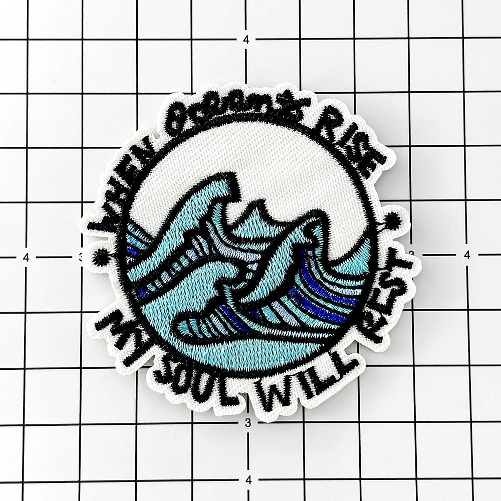 Sea Wave Iron on Patches Embroidered for Clothes Cover Repair Hole Stickers Patch Embroidery Cloth Transfers for Clothing