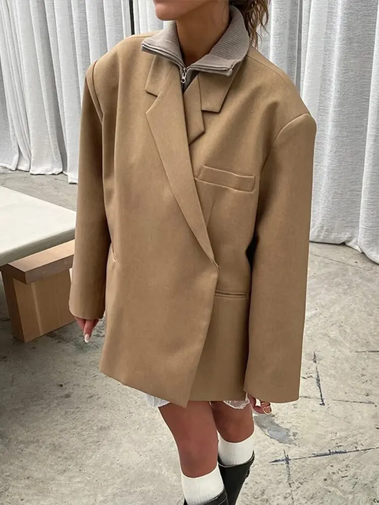 HG Spring Autumn Women's Blazer Double-breasted New Style Minimalist Relaxed Fit Fashionable Slimming Versatile Casual Comfortab